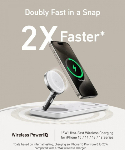 Karikues wireless Anker MagGo 3 në 1, MagSafe, karikim i shpejtë, i bardhë