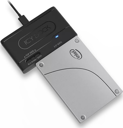 Адаптер SSD ICY Dock MB104U-1SMB, USB 3.2, 2.5\" и M.2 SATA NVMe, црн