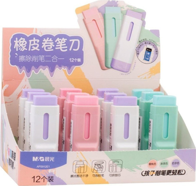 Set gomë dhe mprehëse Bandai Correction Tools, 12 copë, pastel