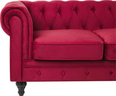 Divan Chesterfield me kadife, 4 vende, i kuq i errët