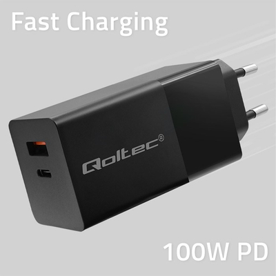 Karikues Qoltec GaN Power Pro, 100W, 1x USB C 1x USB, i zi