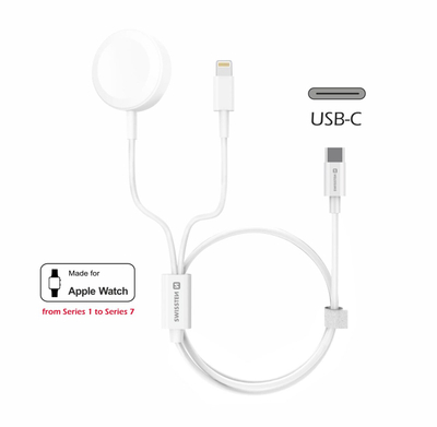 Kabllo karikuese Swissten 2në1, USB-C / Lightning, 1.2m, e bardhë