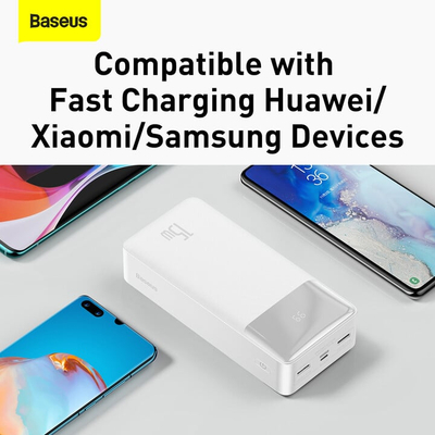 Powerbank me ekran dixhital Baseus Bipow, 30000mAh, 15W, i bardhë