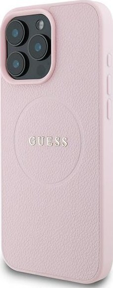 Kapak telefoni Guess PU Grained Classic Logo, MagSafe, për iPhone 16 Pro, rozë