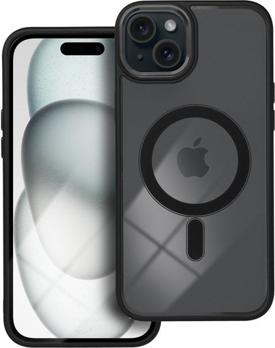 Futrollë telefoni OEM Color Edge Case për iPhone 15 Plus, MagSafe, transparente, e zezë
