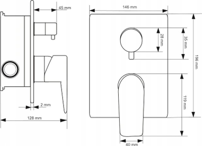 Rubinet dushi i fshehtë Hydroland Senja B8112, 2 funksione, krom