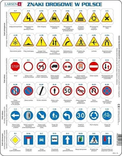 Puzzle edukativ Larsen Traffic Signs in Poland, maxi, 48 copa, shumëngjyrësh