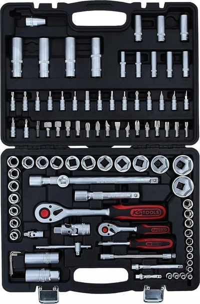 Set çelësash gola KS Tools 911.0694, 1/4" 1/2", 94 copë, valixhe plastike e zezë