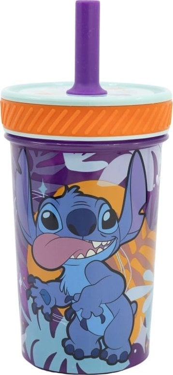 Gotë plastike Stor Stitch Aloha, 370ml, me pipëz silikoni, shumëngjyrëshe