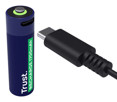 Bateri rikarikuese Trust AA, 1700mAh, USB C, set 4 copë, blu