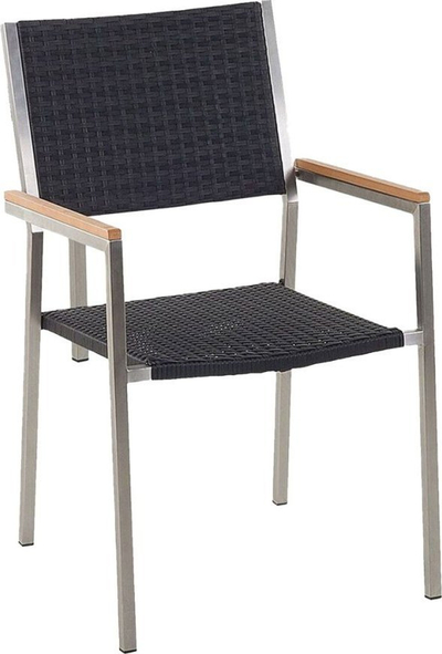 Set tavoline kopshti Beliani Cosoleto Grosseto, 4 karrige, xham i temperuar efekt graniti, i zi