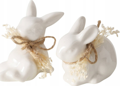 Figurinë dekoruese Boltze Home Easter Bunny, lepur porcelani i bardhë