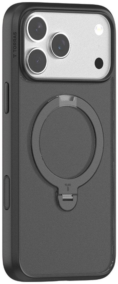Kapele mbrojtëse Torras Ostand Spin për iPhone 17 Pro, me MagSafe, mbajtëse 360°, e zezë