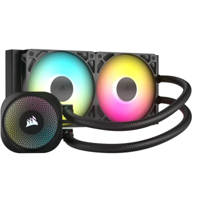 Ftohës ujor për CPU Corsair Nautilus 240 ARGB, radiator 240 mm, ventilatorë RS120 ARGB, i zi
