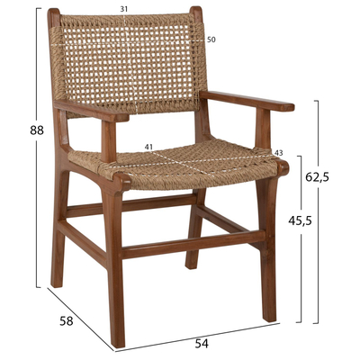 Karrige druri teak me rattan të thurur 54×58×88 cm (HM9385.01)