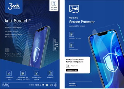 Film mbrojtës telefoni 3mk All-Safe AIO Anti-Scratch, montim full wet, paketim 25 copë
