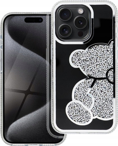 Maskë telefoni Teddy Bear për iPhone 12 / 12 Pro, PU TPU, ngjyrë argjendi