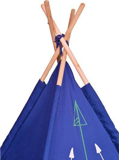 Çadër loje për kalamaj ECOTOYS Teepee 8179, strukturë druri, me dritare, blu me dizajn
