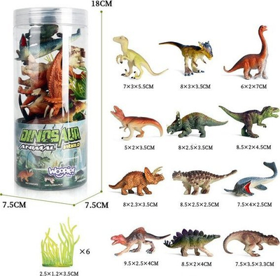 Set figura dinosauri Woopie Dinosaur Animal World, 18 copë, me enë plastike, shumëngjyrëshe