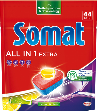 Tableta për lavastovilje Somat All in One Lemon, 44 copa