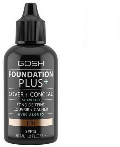 Fondatinë GOSH Foundation Plus Cover & Conceal 010 Tan, SPF15, 30ml, bezhë
