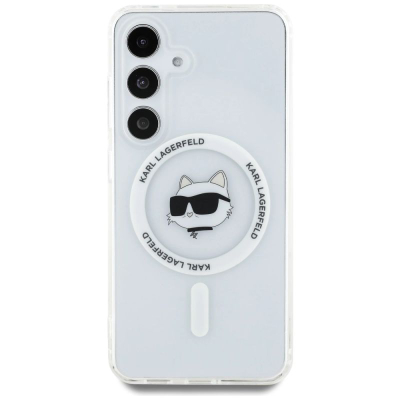 Mbulesë telefoni Karl Lagerfeld Choupette Head për Samsung S25, magnetike, transparente, e bardhë