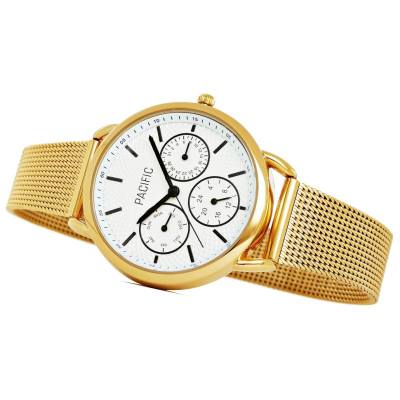 Ora dore për gra Pacific Chronograph X6180-3, kronograf dekorativ, çelik inox, ari