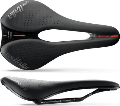 Shalë biçiklete Selle Italia Novus Evo Boost Carbon Kit Superflow L3, shina karbon/keramik, garuese, e zezë me të kuqe