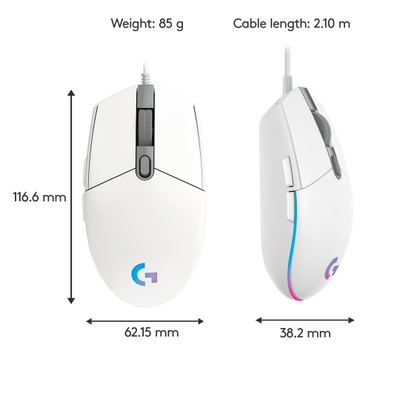 Гејминг глушец Logitech G203 LIGHTSYNC, 6 копчиња, RGB, бел