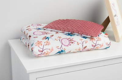 Set batanije dhe jastëk për bebe Sensillo Minky Retro Birds, pambuk 100%, rozë