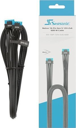 Kabllo adapter për PSU Seasonic 12V-2x6, ATX 3.0, PCIe 5.0, e zezë me blu