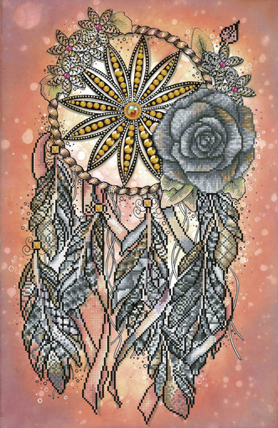 Set pikturimi me diamante DIAMOND DOTZ Catch Your Dreams, me lule për zbukurim