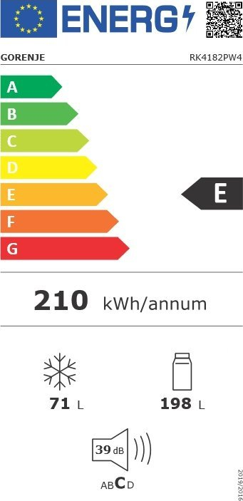 Frigorifer kombinim Gorenje RK4182PW4, 269L, klasë energjie F, i bardhë