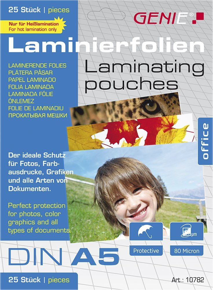 Fletë laminimi Genie Laminating Pouches, A5, 80 mikron, 25 copë