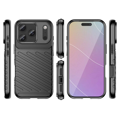 Këllëf telefoni Hurtel Thunder për iPhone 17 Pro, TPU, me teksturë 3D, i zi