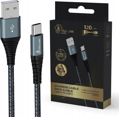 Kabllo karikimi Extralink Smart Life, USB A në USB C, 1.2m, 15W, e zezë