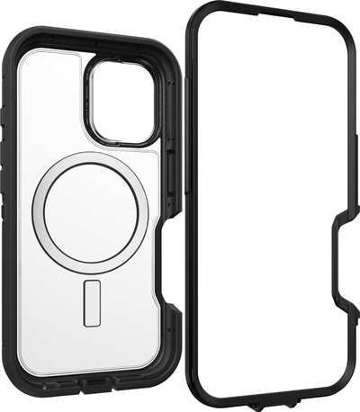 Futrollë OtterBox Defender XT Clear për iPhone 16, MagSafe, transparente me kornizë të zezë