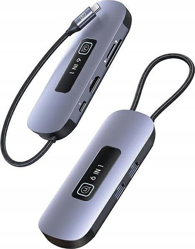 Adapter USB Hub Usams 6 me 1, USB C, HDMI 4K, gri