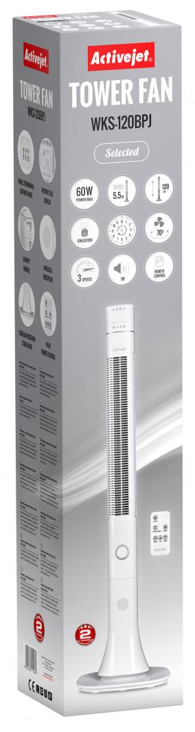 Ventilatori Activejet WKS-120BPJ, kolonë, 60W, i bardhë