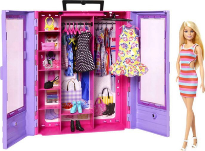 Lodër kukull Barbie Fashionistas Ultimate Closet, set gardërobe me dollap portativ, me rroba dhe aksesorë, shumëngjyrëshe