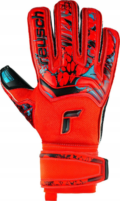 Doreza portieri Reusch Attrakt Gold Roll Finger, mbyllje me shirit Velcro, pa fingersave, të kuqe me të zeza