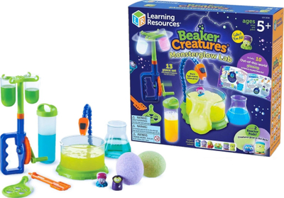 Set eksperimente Learning Resources Beaker Creatures Monster Glow Lab, 13 pjesë, shkëlqen në errësirë, shumëngjyrësh