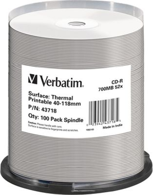 CD Verbatim CD-R Thermal Printable, 700MB, 52x, kuti me 100 copë