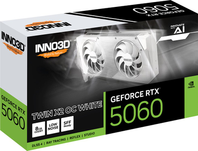 Kартичка со графика Inno3D GeForce RTX 5060 Twin X2 OC, 8GB GDDR7, PCI Express, бела