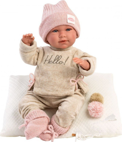 Kukull bebe Llorens Mimi, 42 cm, me jastëk, që qan