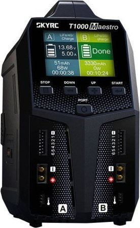 Полнач за батерии за далечински управувани модели SkyRC T1000 Maestro, 2 порти, 2.8\", црн
