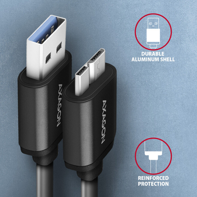 Kabllo AXAGON USB-A - micro USB 3.2 Gen 1 SPEED, 3A, 1m, e zezë