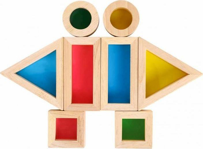 Lojë druri sensorike Tookyland, set blloqesh 8 copë, shumëngjyrëshe, 27 x 18 x 3.7 cm
