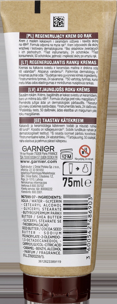 Krem duarsh Garnier Hand Superfood Rigjenerues me kakao, 75 ml