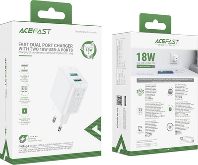 Karikues rrjeti Acefast A33, 2x USB A, 18W, i bardhë